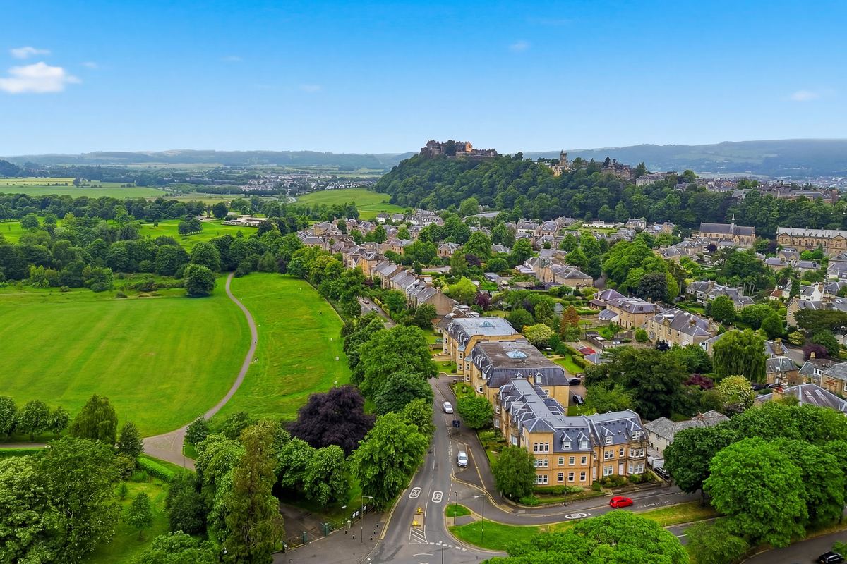 Aerial view over the town, Stirling: property photography